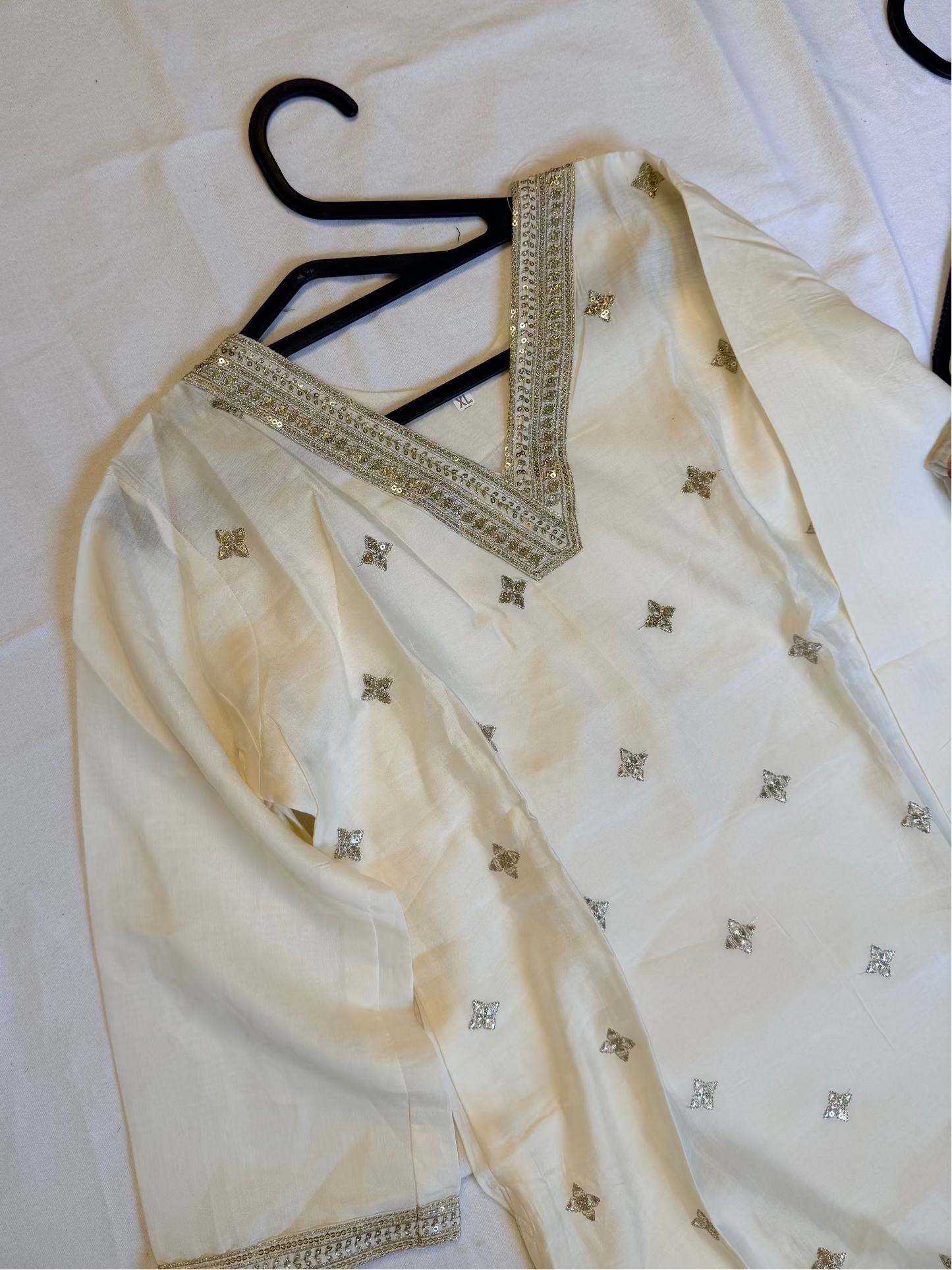 White embroidered with floral dupatta set