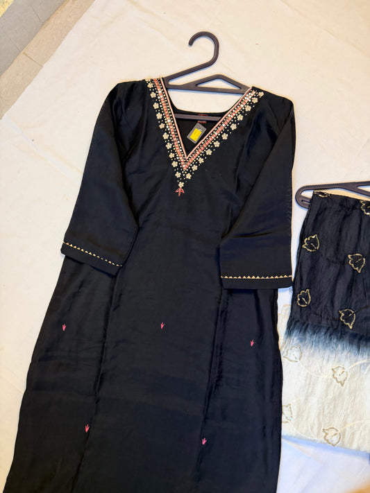 Black dress with ombre dupatta set