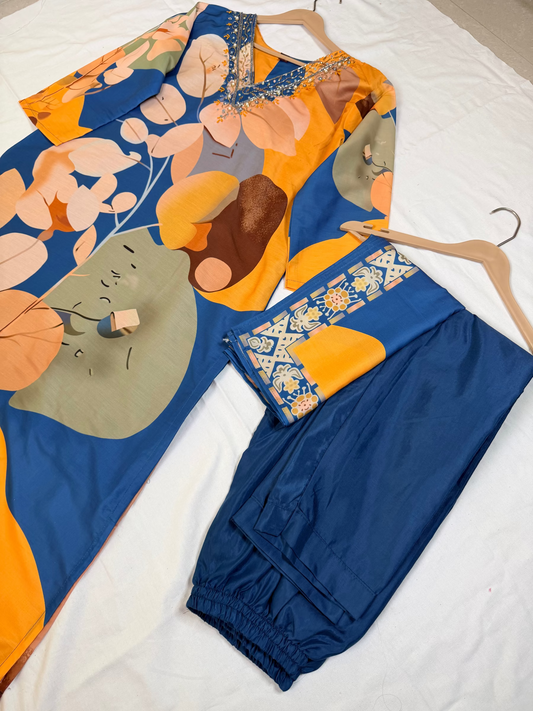 Floral pattern Blue & Yellow set
