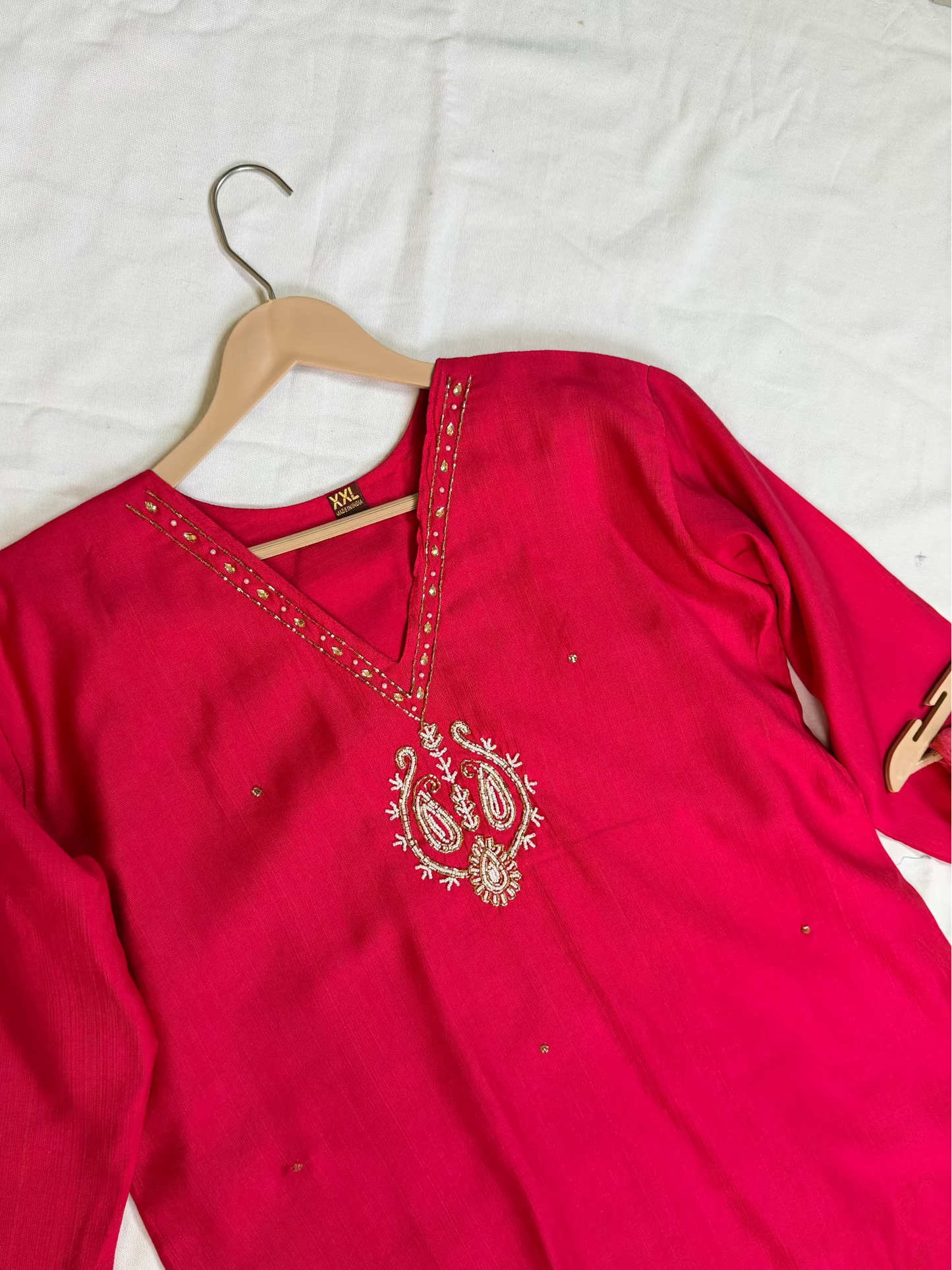 Rani Pink Outfit with printed Dupatta