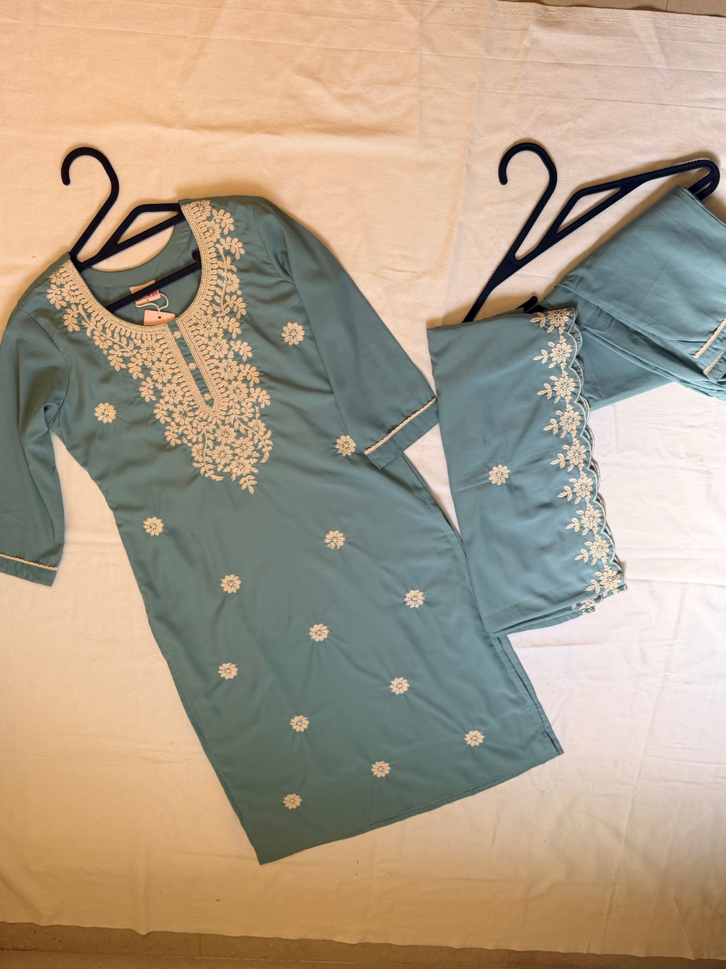 Teal embroidered set