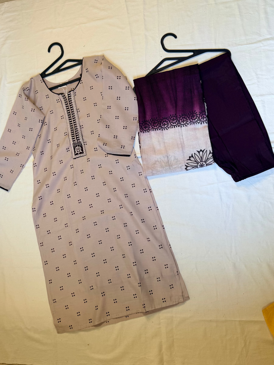 Purple patterned double tone set