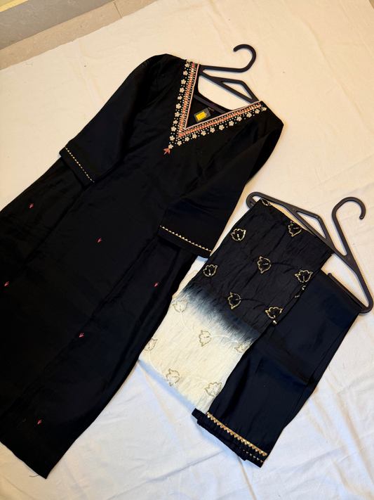 Black dress with ombre dupatta set