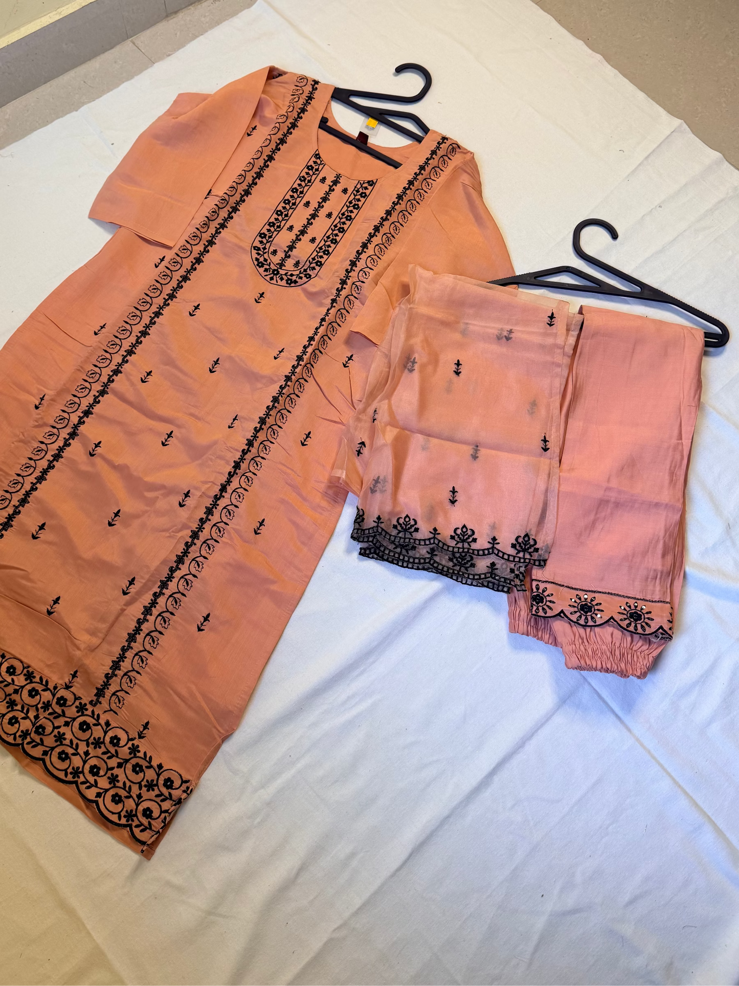 Peach outfit with black embroidery set