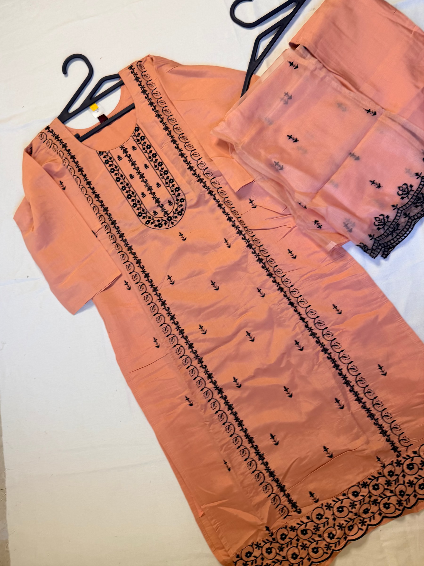 Peach outfit with black embroidery set