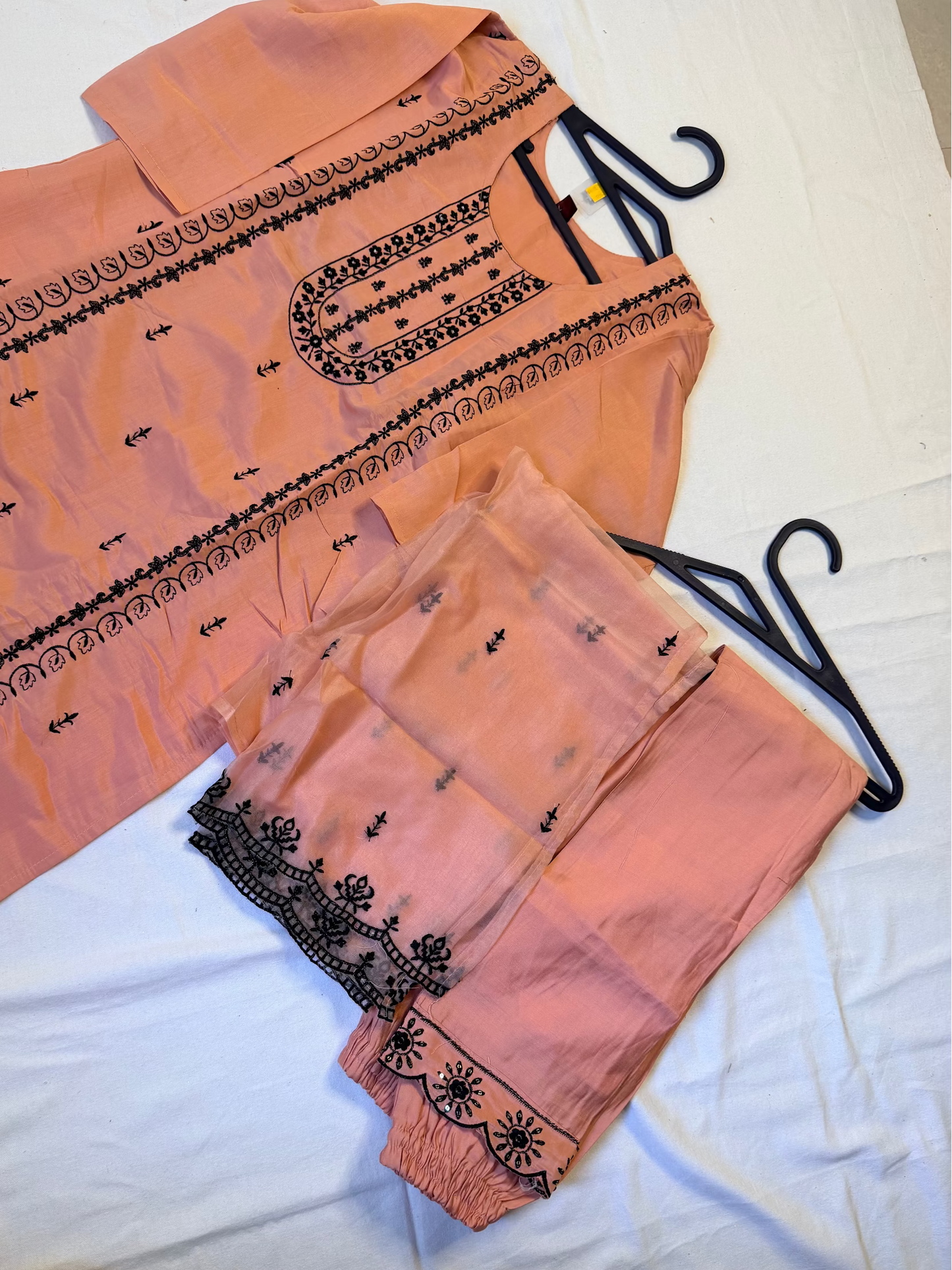 Peach outfit with black embroidery set