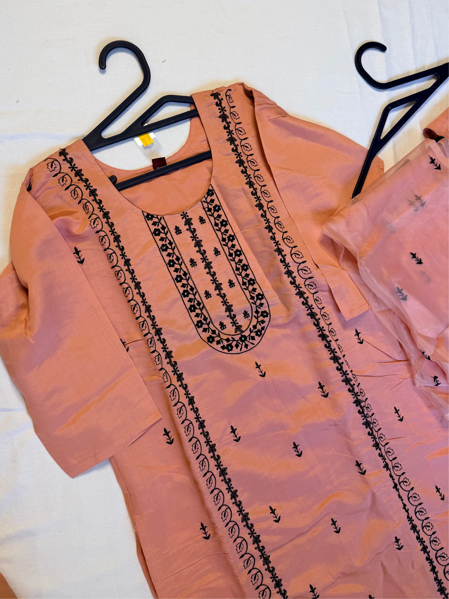 Peach outfit with black embroidery set