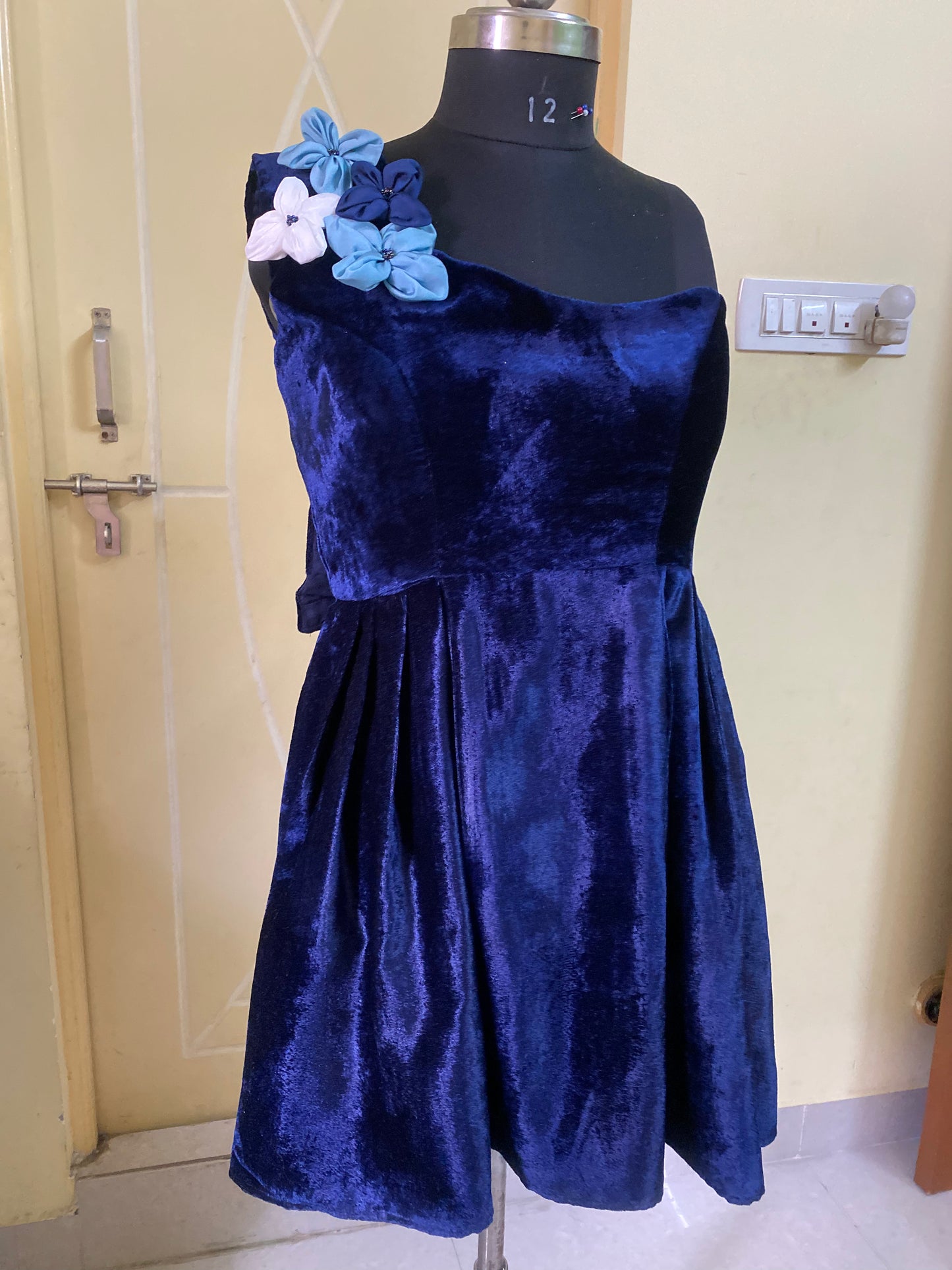 Blue Velvet Off Shoulder short dress